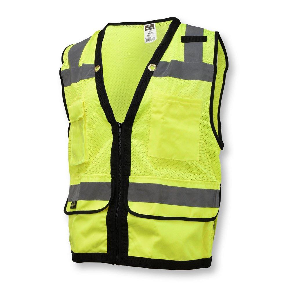 XL Size Polyester Mesh Surveyor Safety Vest in Hi-Viz Green