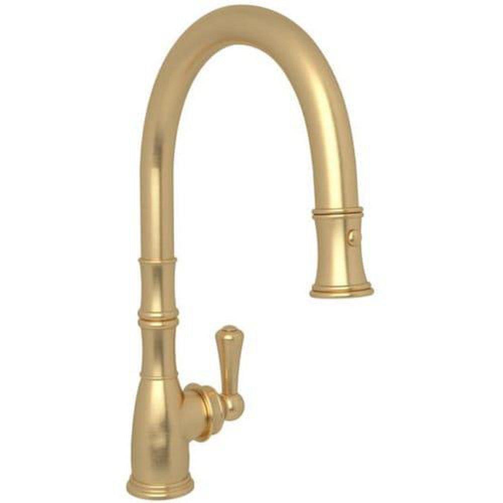 Perrin & Rowe Georgian Era™ Single Handle Pull Down Kitchen Faucet in Satin English Gold