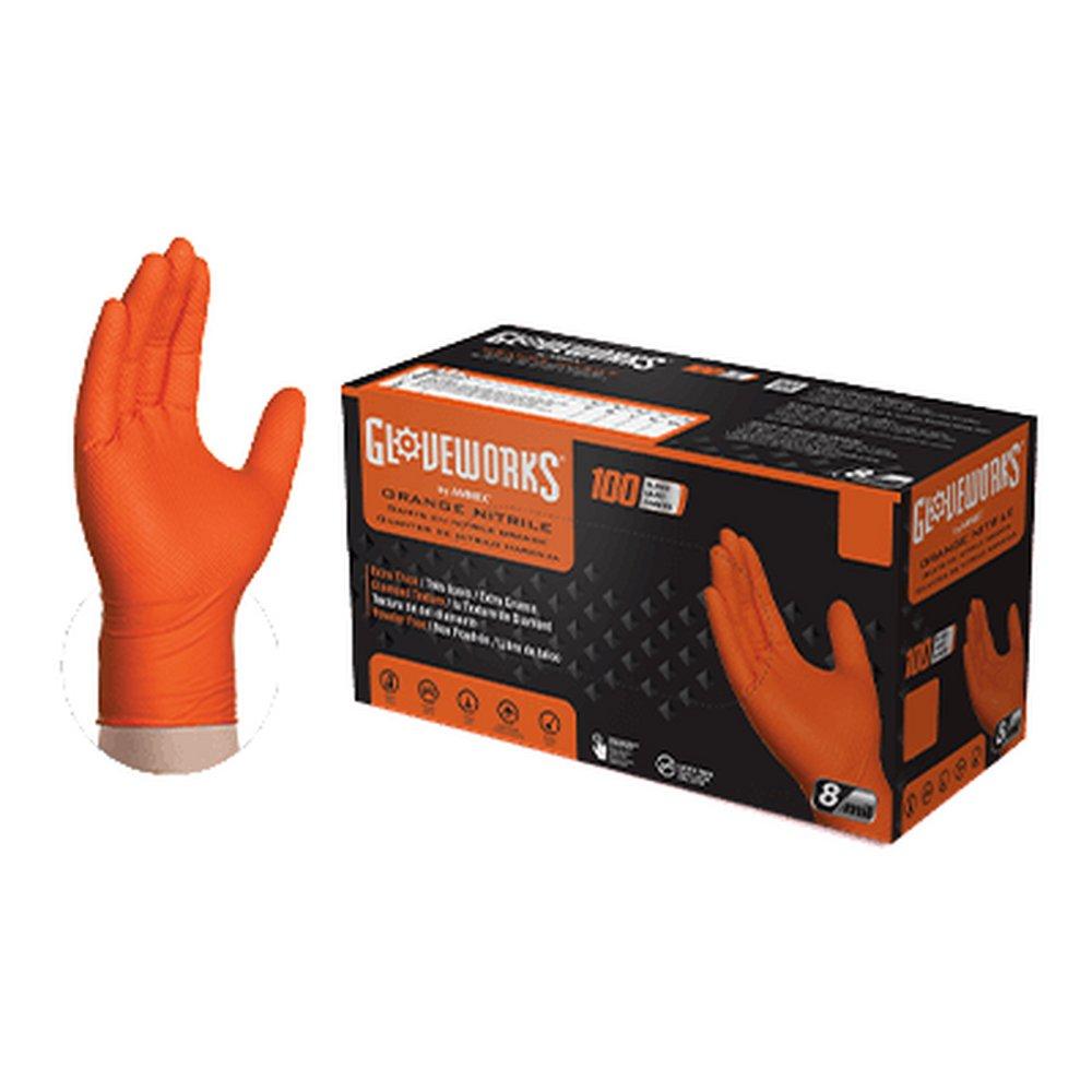 Ammex USA Gloveworks® HD Size XL 8 mil Diamond Nitrile Automotive, Chemical, Food Processing, Industrial and Plumbing Disposable Gloves (Box of 100)