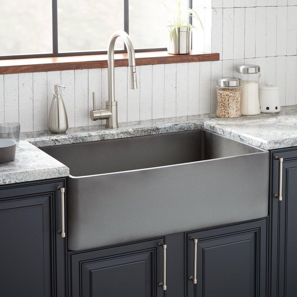 Signature Hardware Baylor 32-3/4 in. Farmhouse Fireclay Single Bowl Kitchen Sink in Smoke Grey
