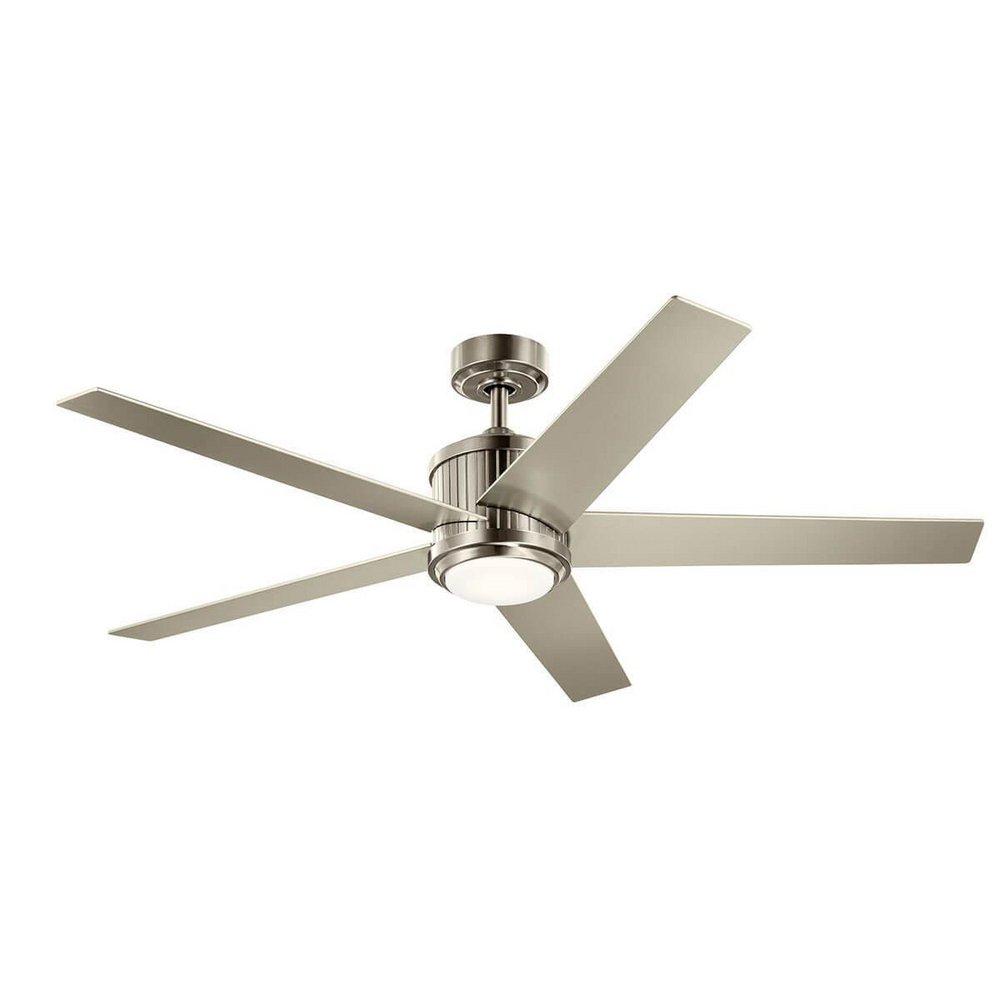 56in. 5?Blade Indoor Ceiling Fan in Brushed Stainless Steel / Silver (LED Opal Glass)