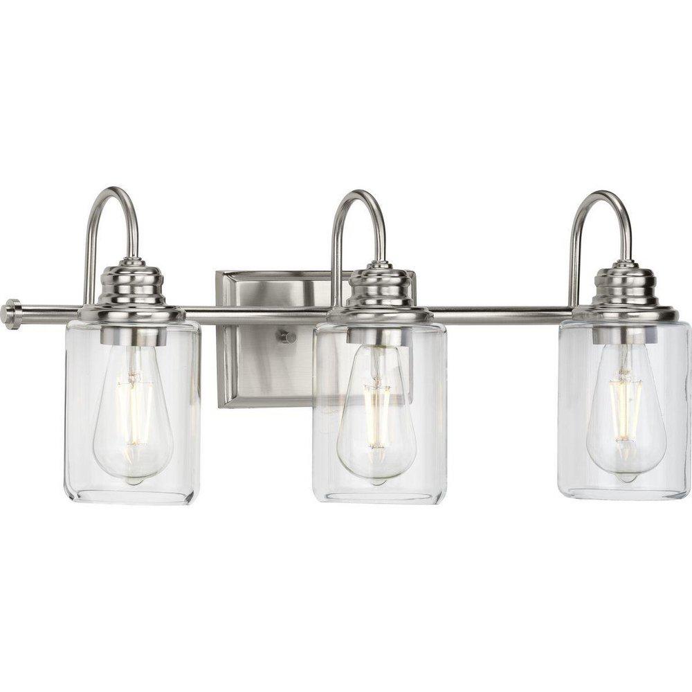 Progress Lighting Aiken 60W 3-light Medium E-26 Farmhouse Bathroom Vanity Light Fixture in Brushed Nickel