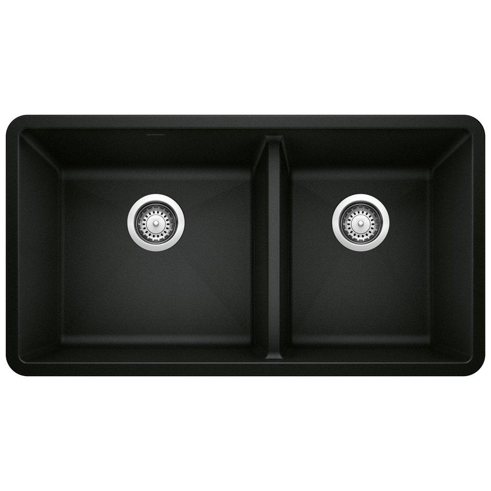 BLANCO Precis 33 in. Undermount Silgranit Double Bowl Kitchen Sink in Coal Black