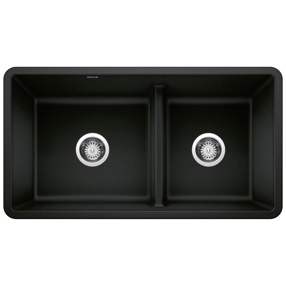 BLANCO Precis 33 in. Undermount Silgranit Double Bowl Kitchen Sink in Coal Black
