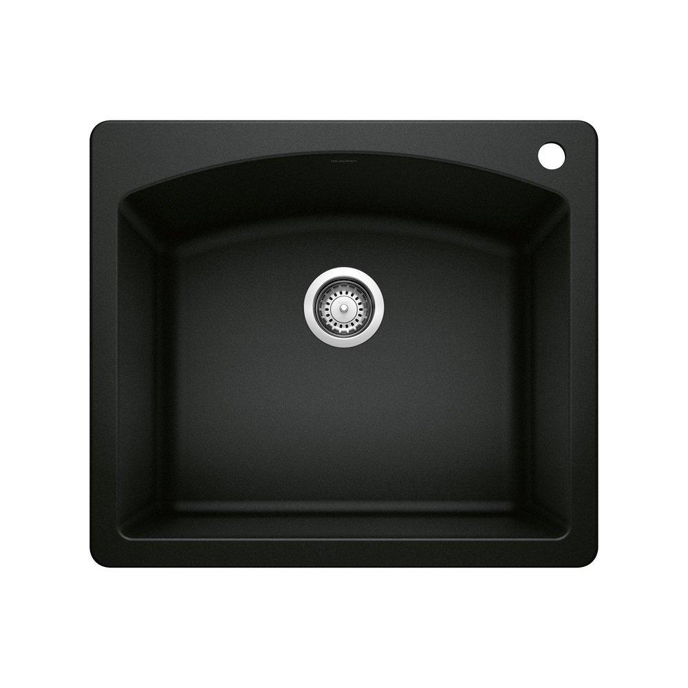 BLANCO Diamond 25 in. Dual Mount Silgranit Single Bowl Kitchen Sink in Coal Black