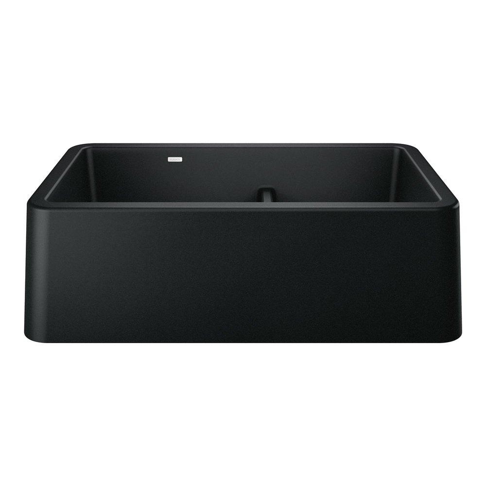 BLANCO Ikon 33 in. Farmhouse Silgranit Double Bowl Kitchen Sink in Coal Black