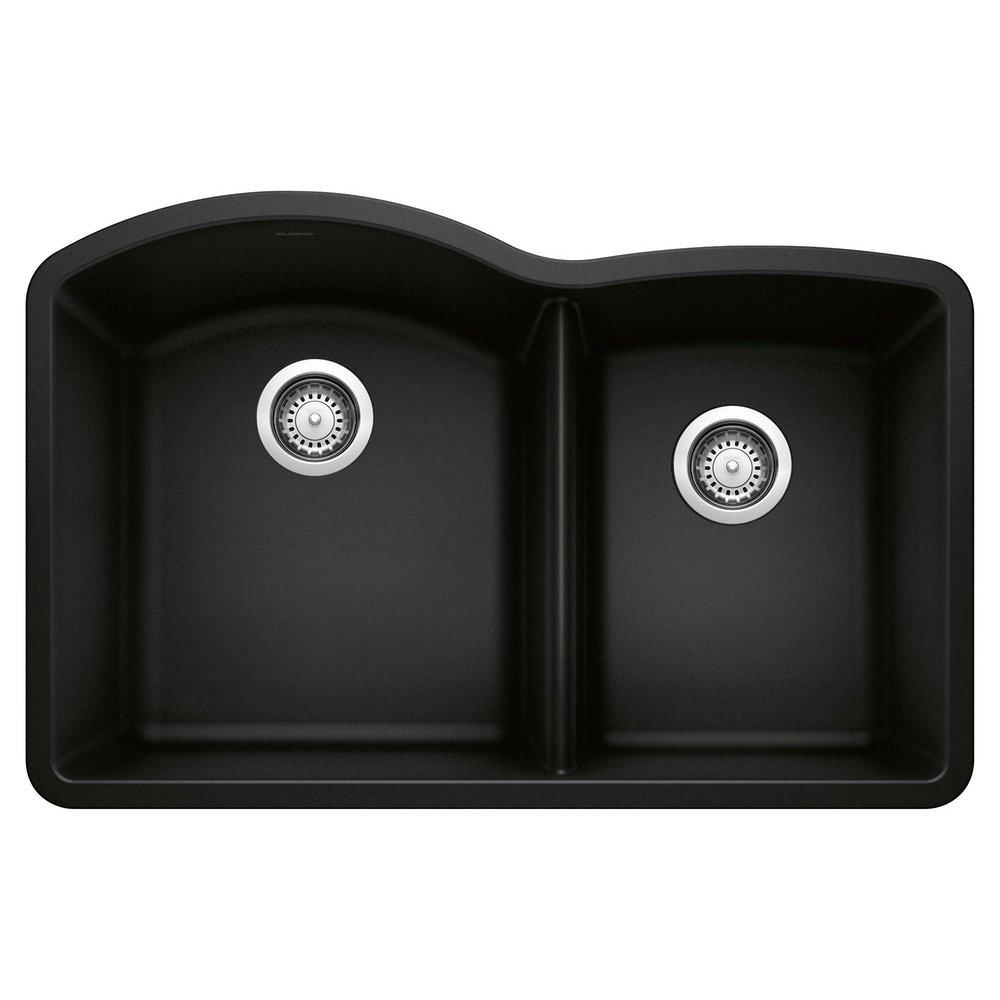 BLANCO Diamond 32 in. Undermount Silgranit Double Bowl Kitchen Sink in Coal Black