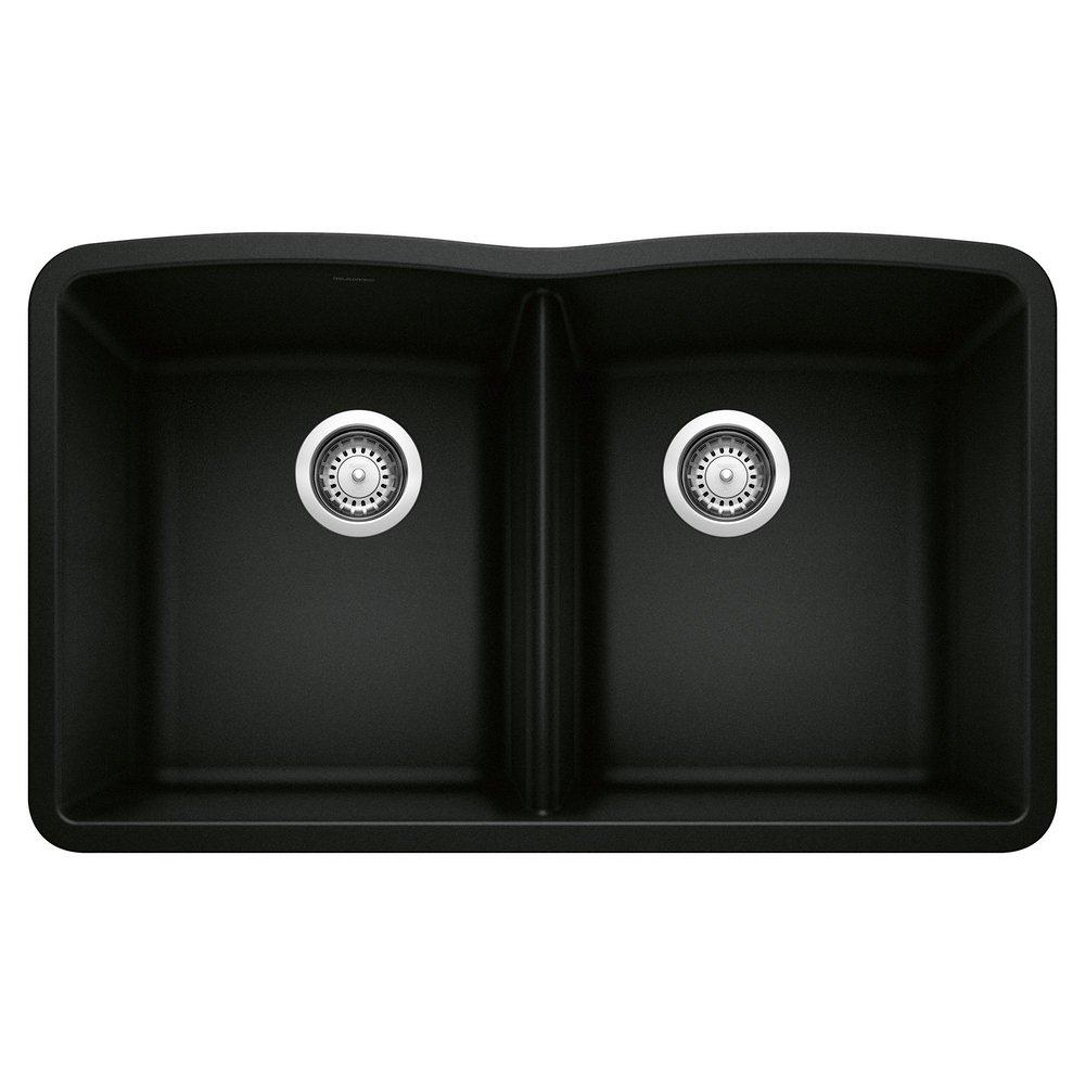 BLANCO Diamond 32 in. Undermount Silgranit Double Bowl Kitchen Sink in Coal Black