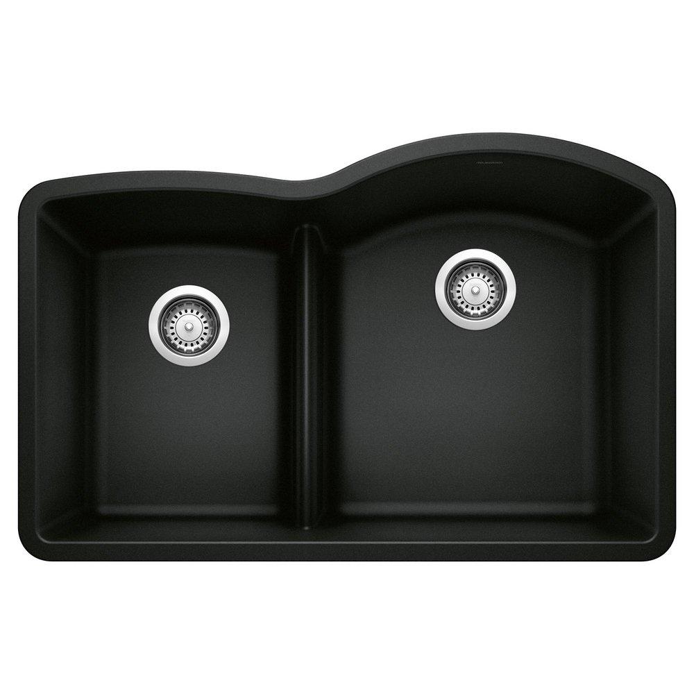 BLANCO Diamond 32 in. Undermount Silgranit Double Bowl Kitchen Sink in Coal Black