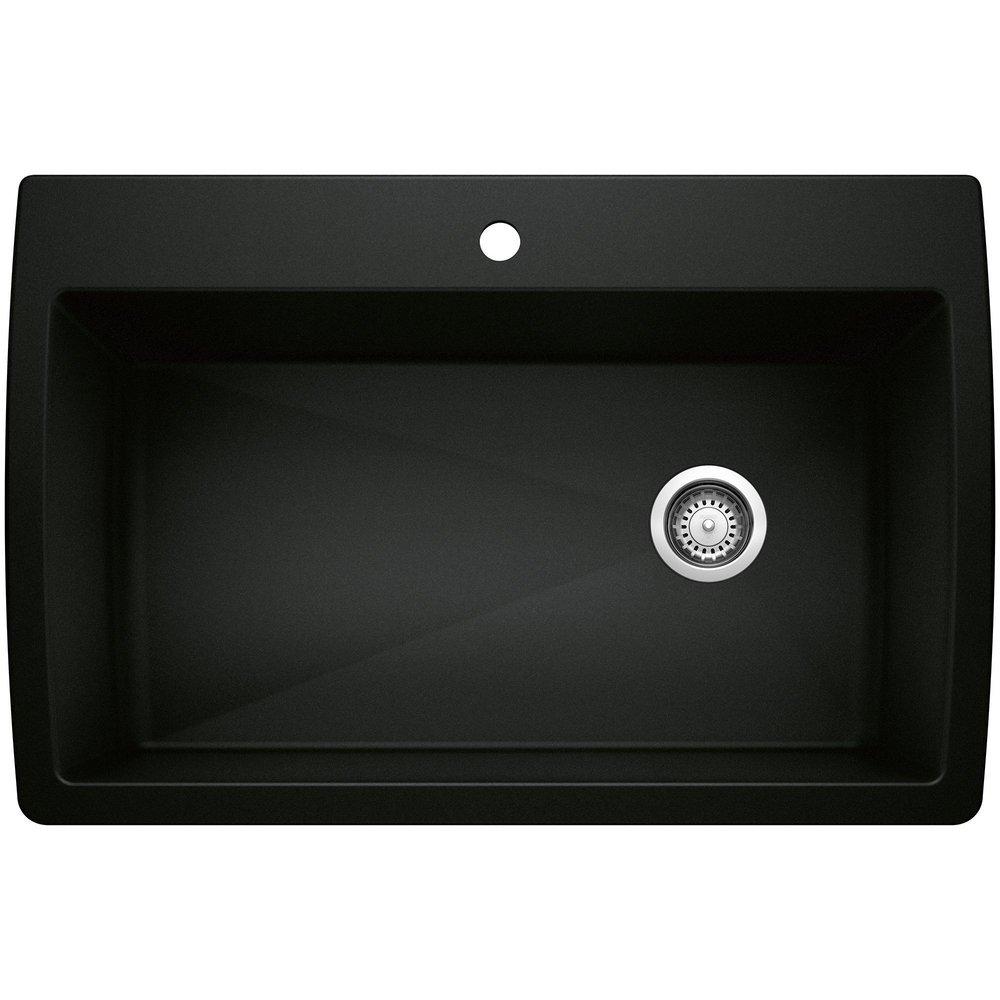 BLANCO Diamond 33-1/2 in. Dual Mount Silgranit Single Bowl Kitchen Sink in Coal Black