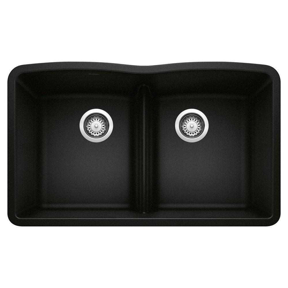 BLANCO Diamond 32 in. Undermount Silgranit Double Bowl Kitchen Sink in Coal Black