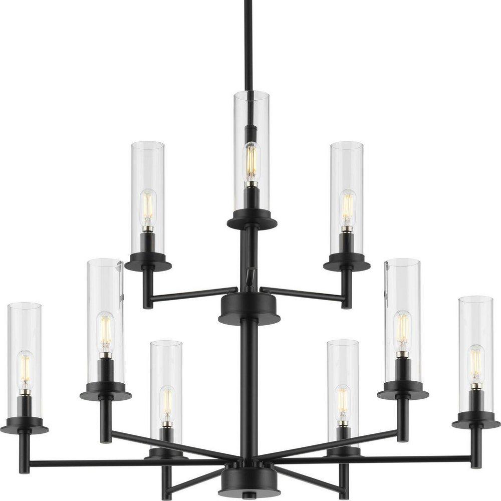 Progress Lighting Kellwyn 109-1/2 in. 60W 9-Light 2-Tier Incandescent Chandelier in Matte Black
