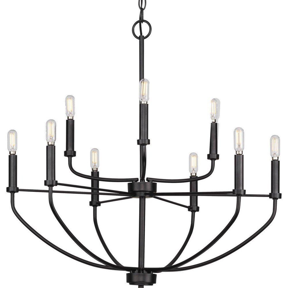 Progress Lighting Leyden 102 in. 60W 9-Light 2-Tier Incandescent Chandelier in Matte Black