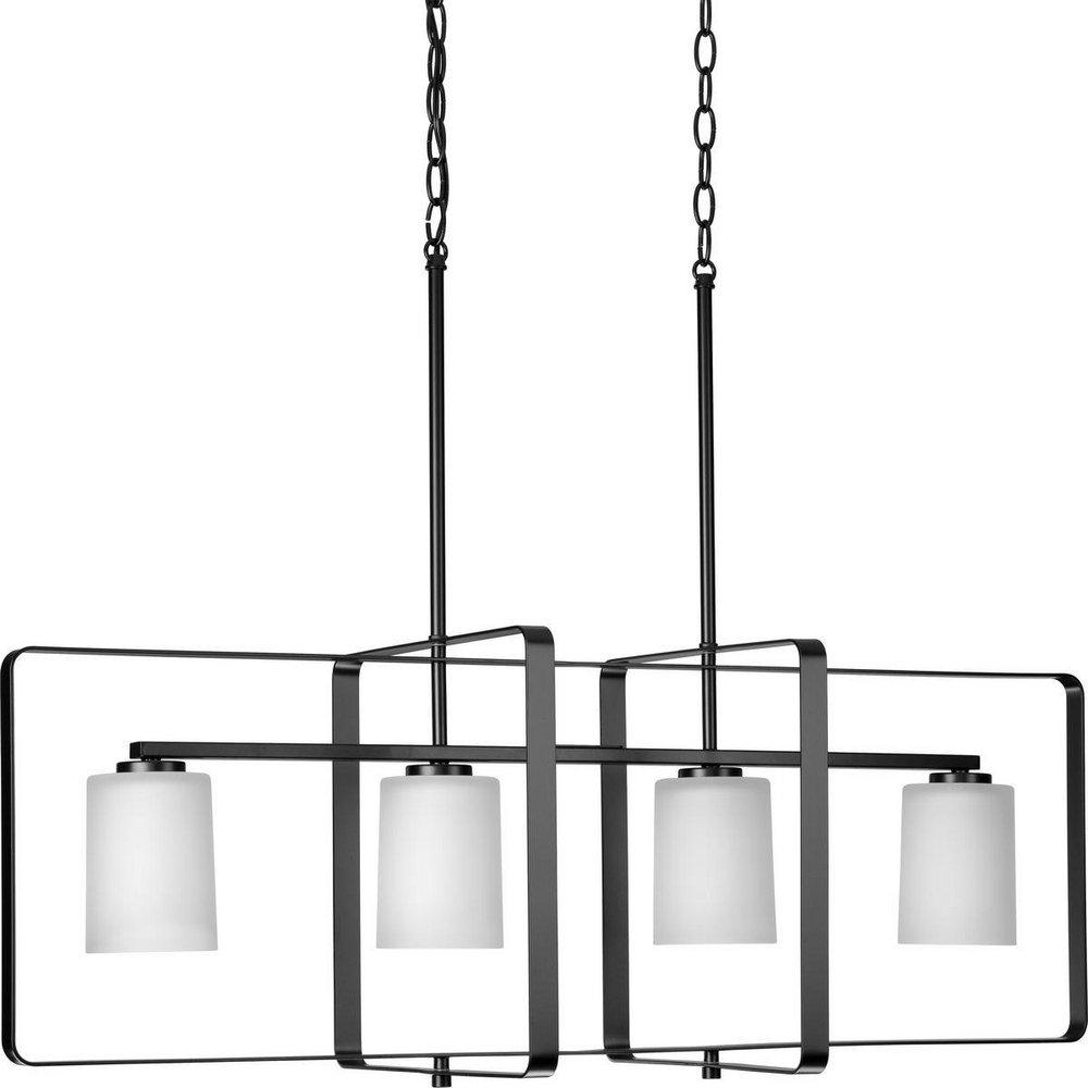 Progress Lighting League 14-1/2 x 14 in. 100W 4-Light Incandescent Modern Farmhouse Chandelier in Matte Black