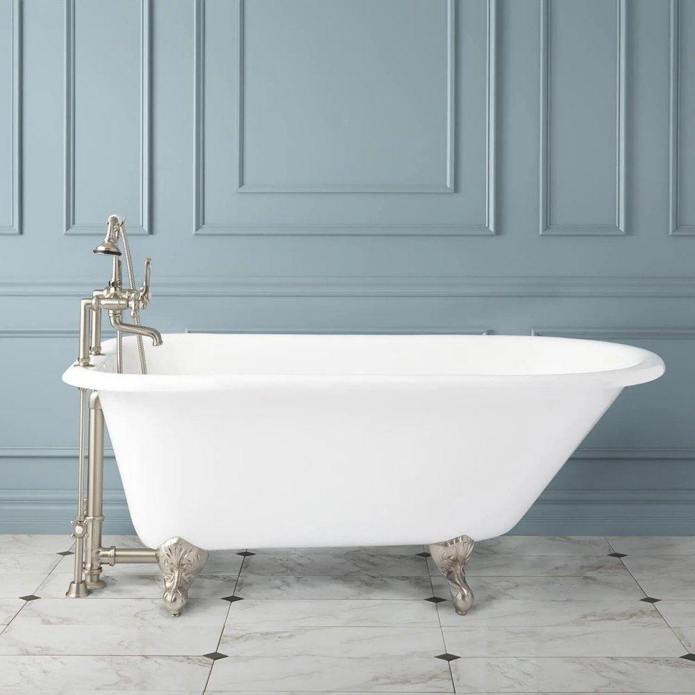 Signature Hardware Celine 61 x 31 in. Freestanding Bathtub with End Drain in White and Chrome Clawfoot