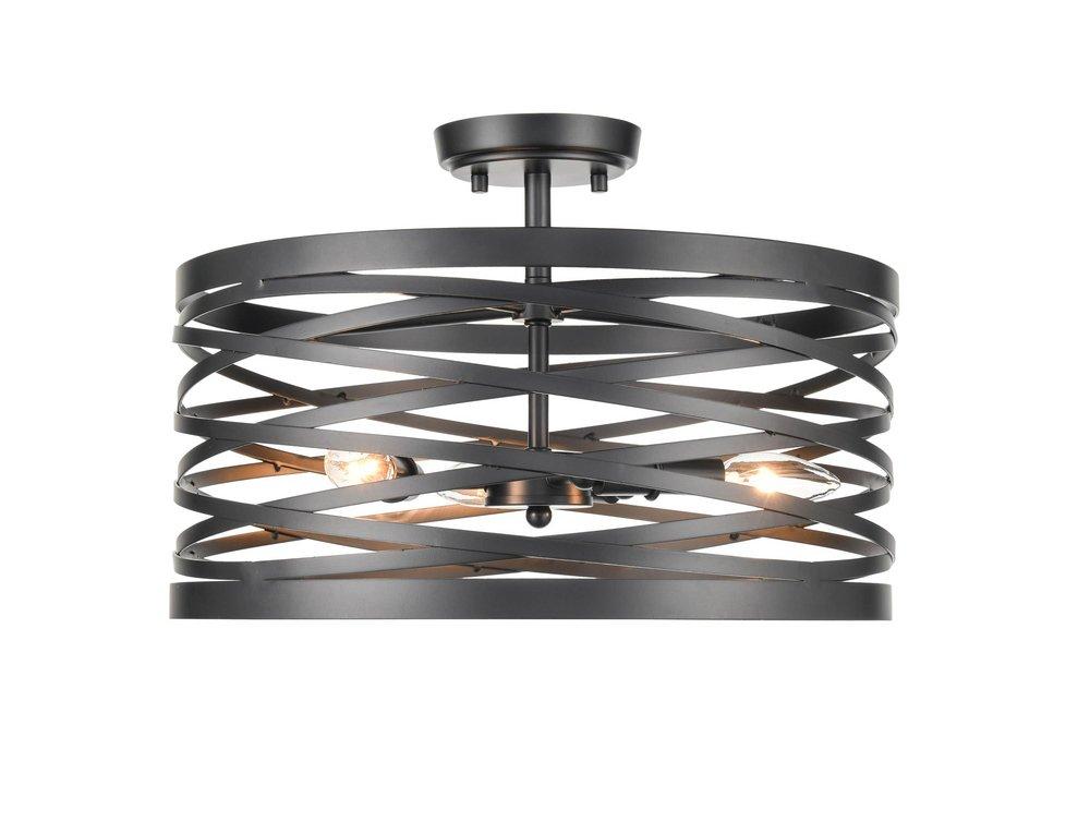 3-Light Semi-Flush Mount Ceiling Light in Matte Black