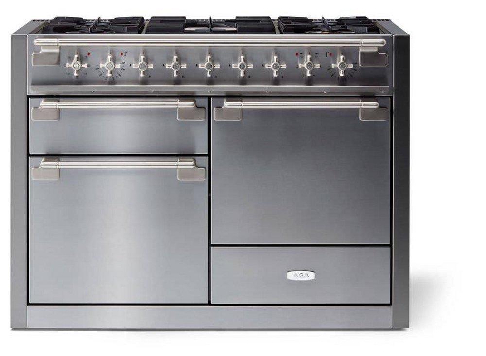 Aga Marvel Elise 47-9/16 x 28-7/16 x 36-1/8 in. 17000 BTU 6 cu. ft. 5-Burner Dual Fuel Sealed Freestanding Range in Stainless Steel