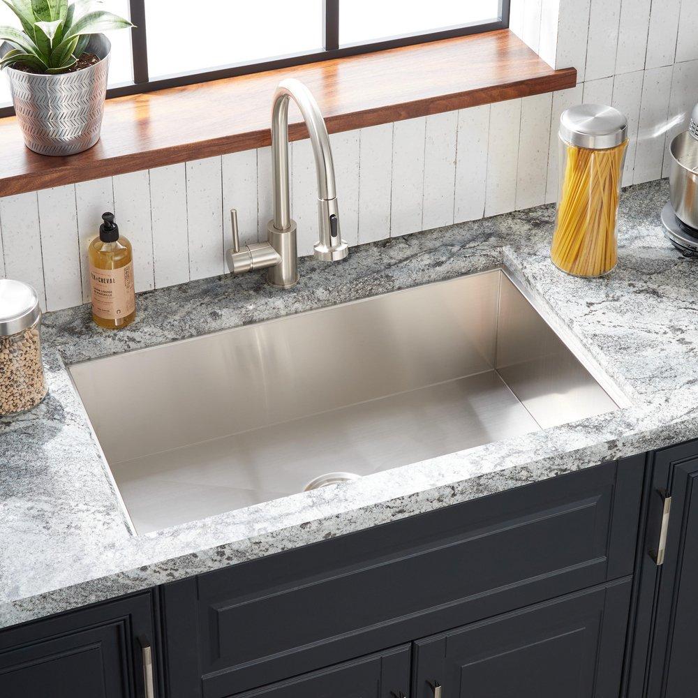 Signature Hardware Sitka 33 in. Dual Mount Stainless Steel Single Bowl Kitchen Sink