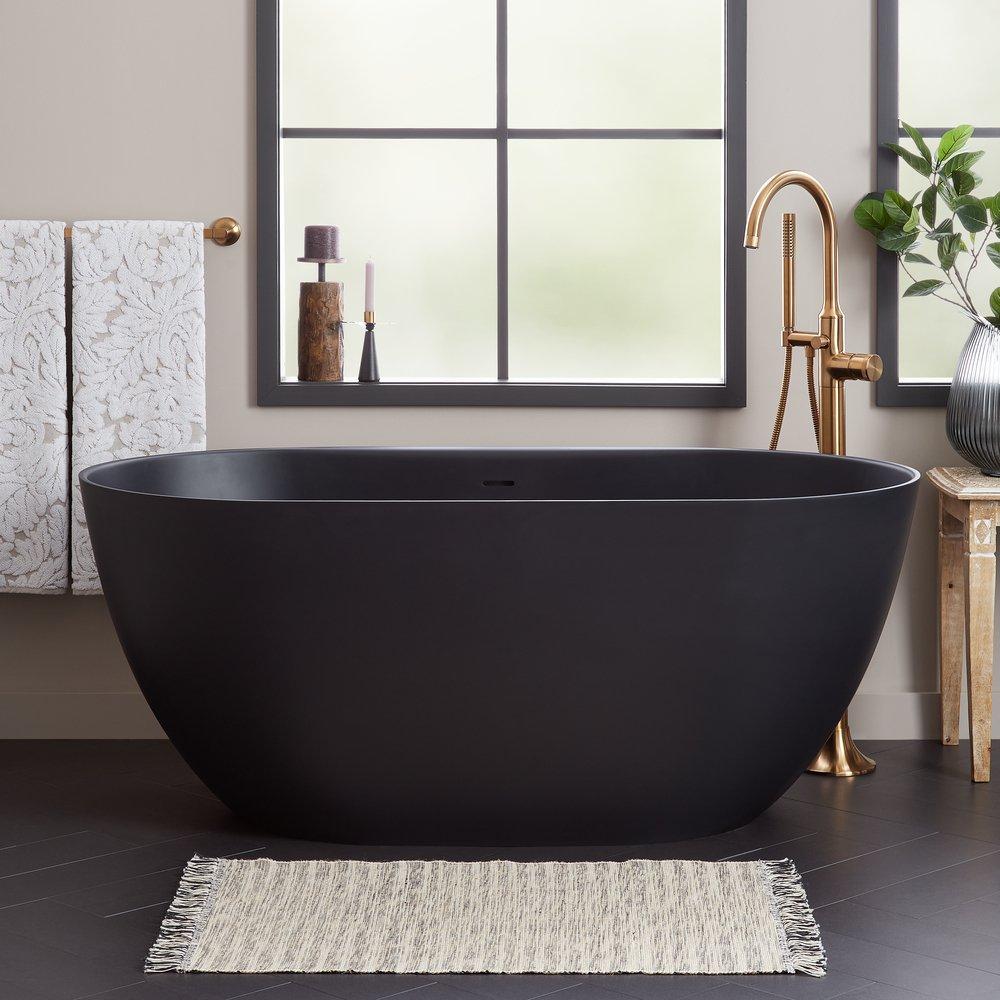 Signature Hardware Catino 58-3/4 x 29-1/8 in. Freestanding Bathtub with Center Drain in Matte Black