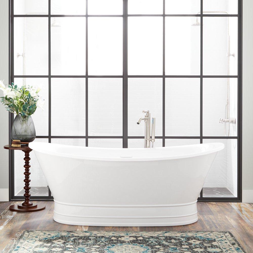 Signature Hardware Desborough 68-11/16 x 31-5/16 in. Freestanding Bathtub with Center Drain in White and White Trim
