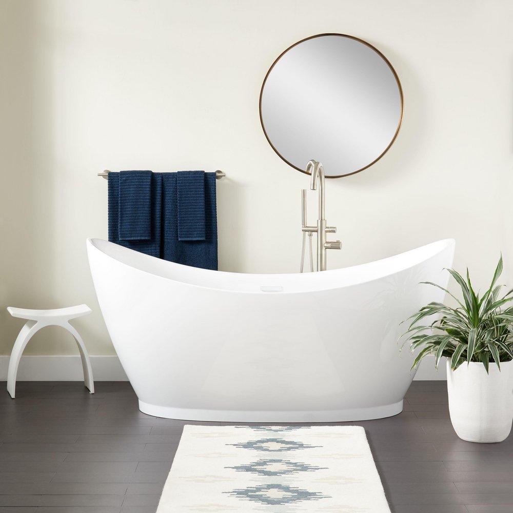 Signature Hardware Torben 69-1/8 x 32 in. Freestanding Bathtub with Center Drain in White and White Trim