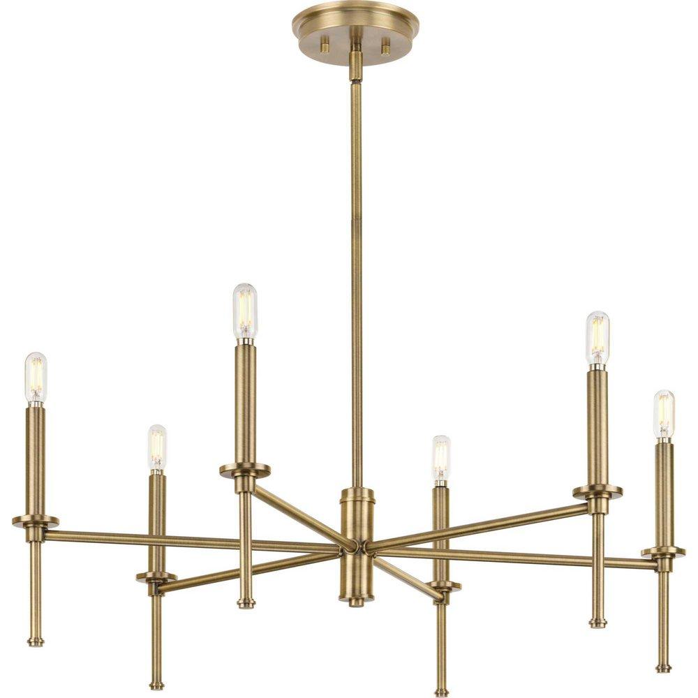 Progress Lighting Elara 10-37/100 x 30 in. 360W 6-Light Incandescent Chandelier in Vintage Brass