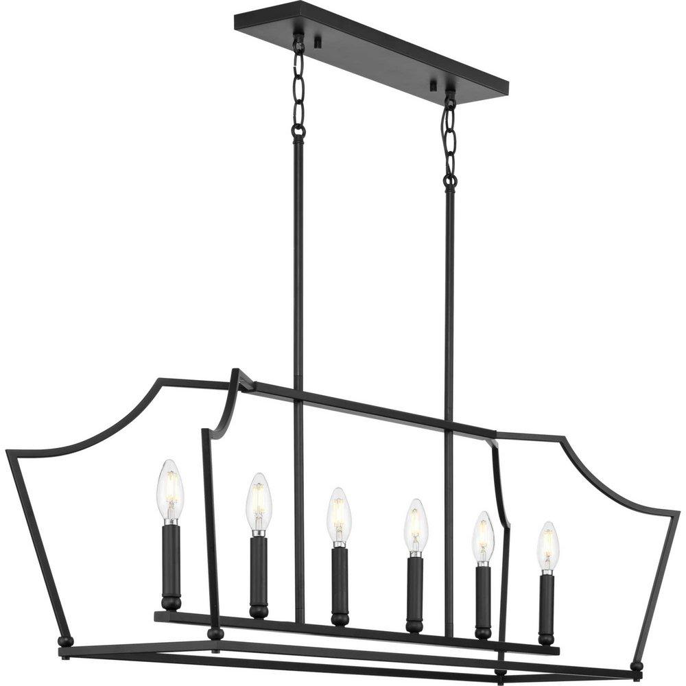 Progress Lighting Parkhurst 15-1/8 x 42 in. 60W 1-Tier 6-Light Incandescent Traditional Chandelier in Matte Black