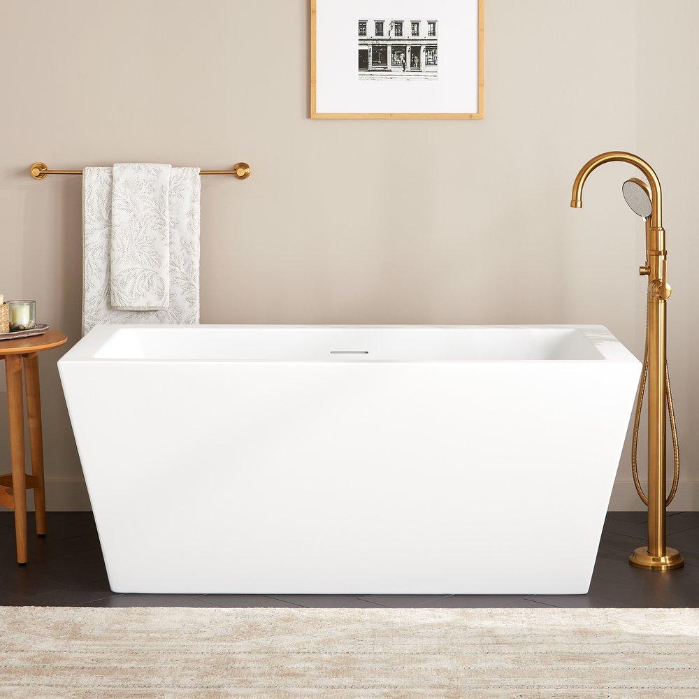 Signature Hardware Mayim 59 x 31-1/2 in. Freestanding Bathtub with Center Drain in Matte White