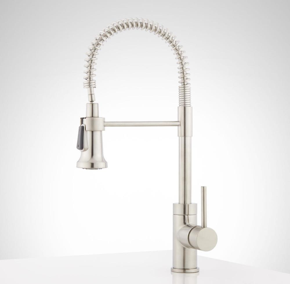 Signature Hardware Presidio Single Handle Pull Down Kitchen Faucet in Stainless Steel
