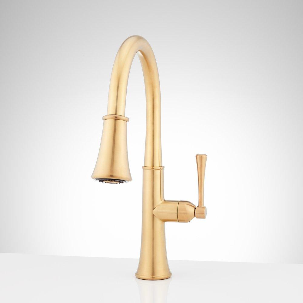 Signature Hardware Perdita Single Handle Pull Down Kitchen Faucet in Brushed Gold