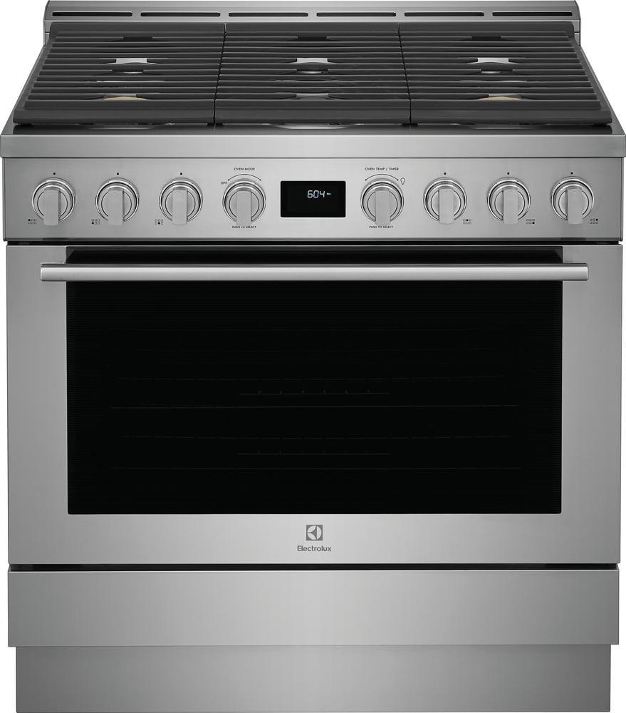 35-15/16 x 25-7/8 x 35-9/16 in. 18000 BTU 4.4 cu. ft. 6-Burner Gas Sealed Freestanding Range in Stainless Steel
