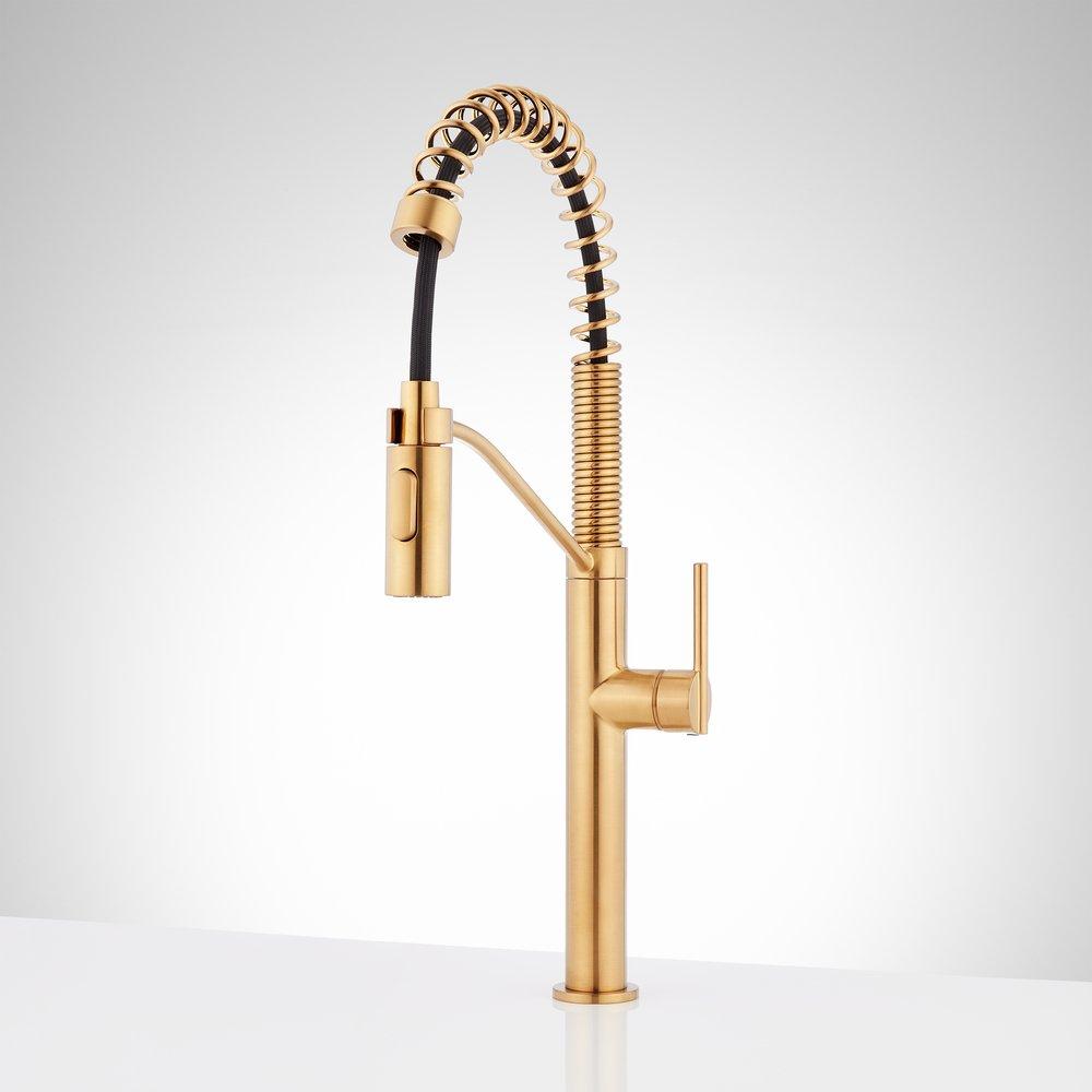 Signature Hardware Eiler Single Handle Pull Down Kitchen Faucet in Brushed Gold