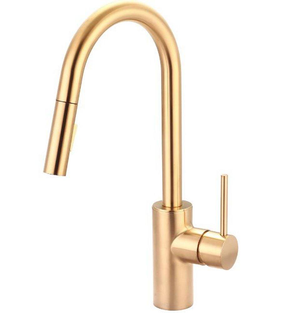 Single Handle Pull Down Kitchen Faucet in Brushed Gold