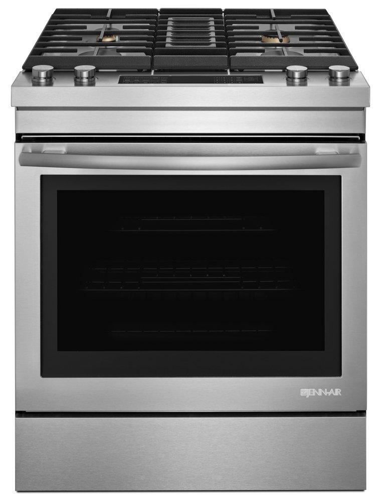 JennAir Rise™ 29-7/8 in. 6.4 cu. ft. 46200 BTU 4-Burner Sealed Dual Fuel Slide-In Range in Stainless Steel