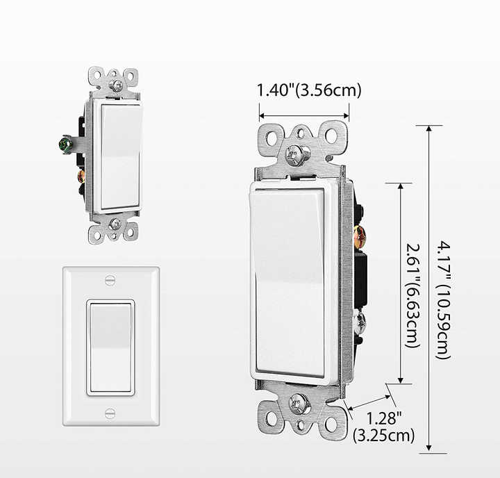 White 15A 125V/227V Screw Push in Side Wire 1 Single Way Toggle Smart Decorative Wall Rocker Light Switch with Wall Plate Cover