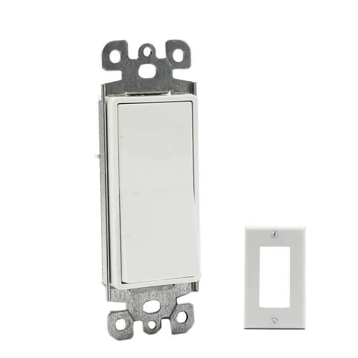 White 15A 125V/227V Screw Push in Side Wire 1 Single Way Toggle Smart Decorative Wall Rocker Light Switch with Wall Plate Cover