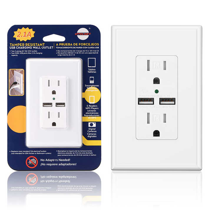 15A Duplex Tamper Resistant USB Wall Receptacle Outlet 2.1A Electric Socket Custom logo
