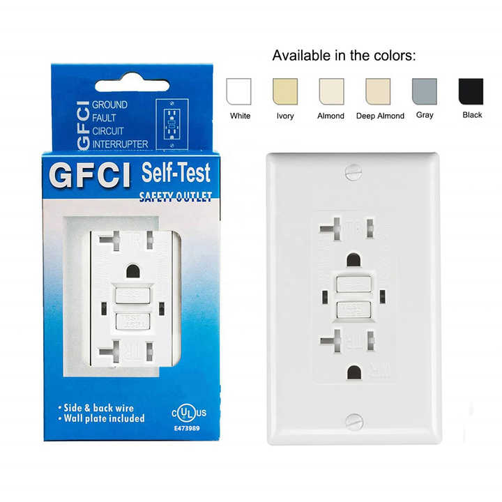 American Duplex Self-Test 125V 20Amp Tamper Resistant TR GFCI Socket Wall Outlet GFCI Receptacle with Wallplate for Home