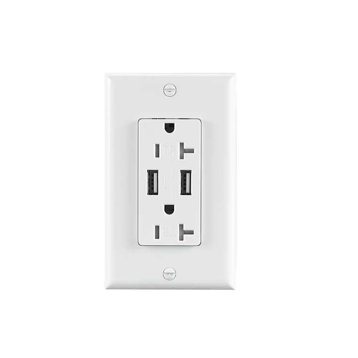 Manufacture USB Wall Socket Charger 20A Tamper Resistant Dual Receptacle 2.1Amp USB Output Charger