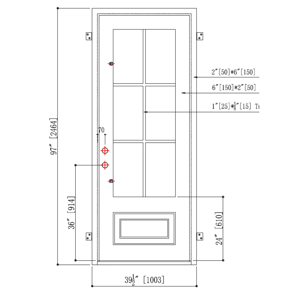 3/0x8/0 6 Lite Exterior Wrought Iron Prehung Door