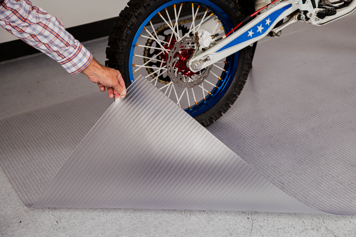 Motorcycle Mat | Ribbed™ Tread | 5' x 10' | G-Floor<sup>®</sup> Roll-Out Vinyl Flooring