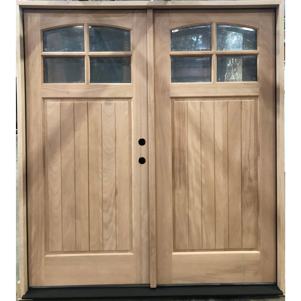 6/0x6/8 Exterior Wood Prehung Double Door | 4 Lite Eyebrow