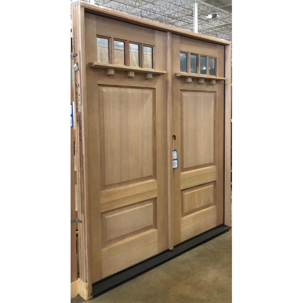 6'0'x6'8' Double 4 Lite Craftsman with Shelf Exterior Mahogany Door