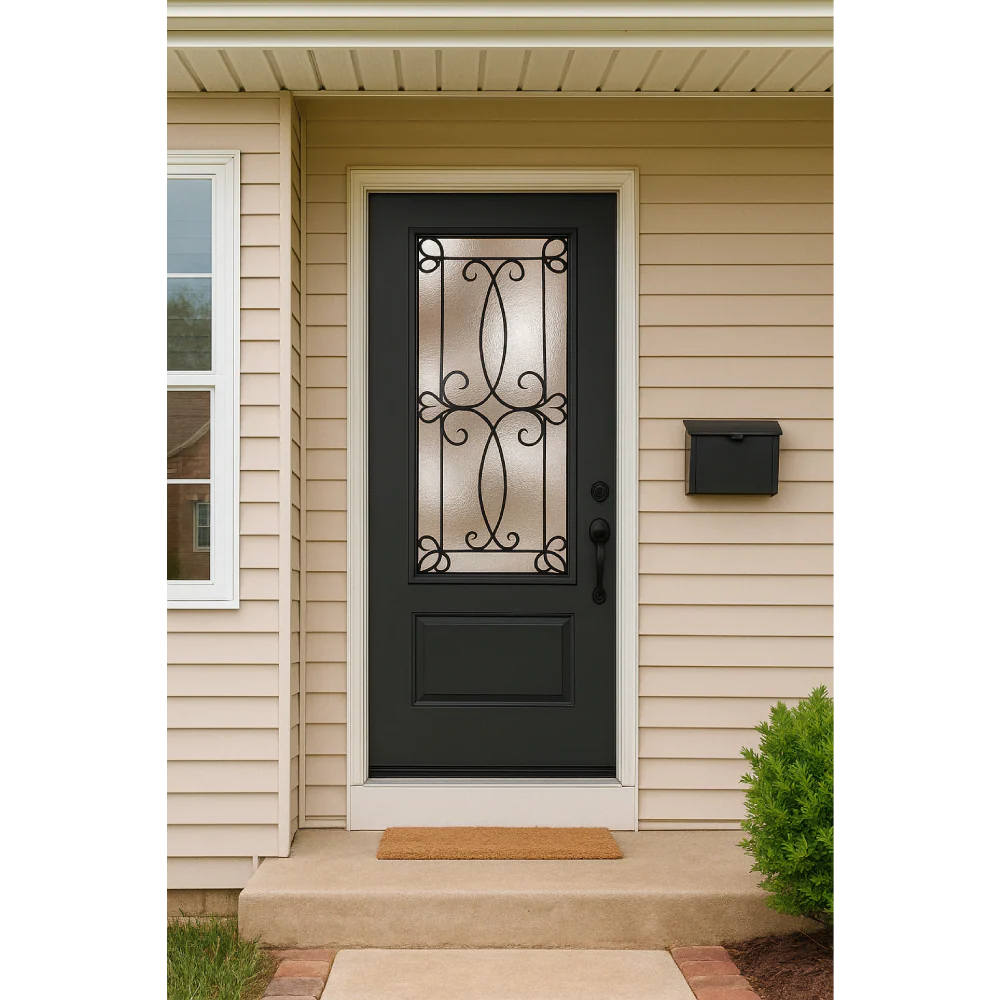 Ulysses 3/0x6/8 Single Prehung Fiberglass Door in Black