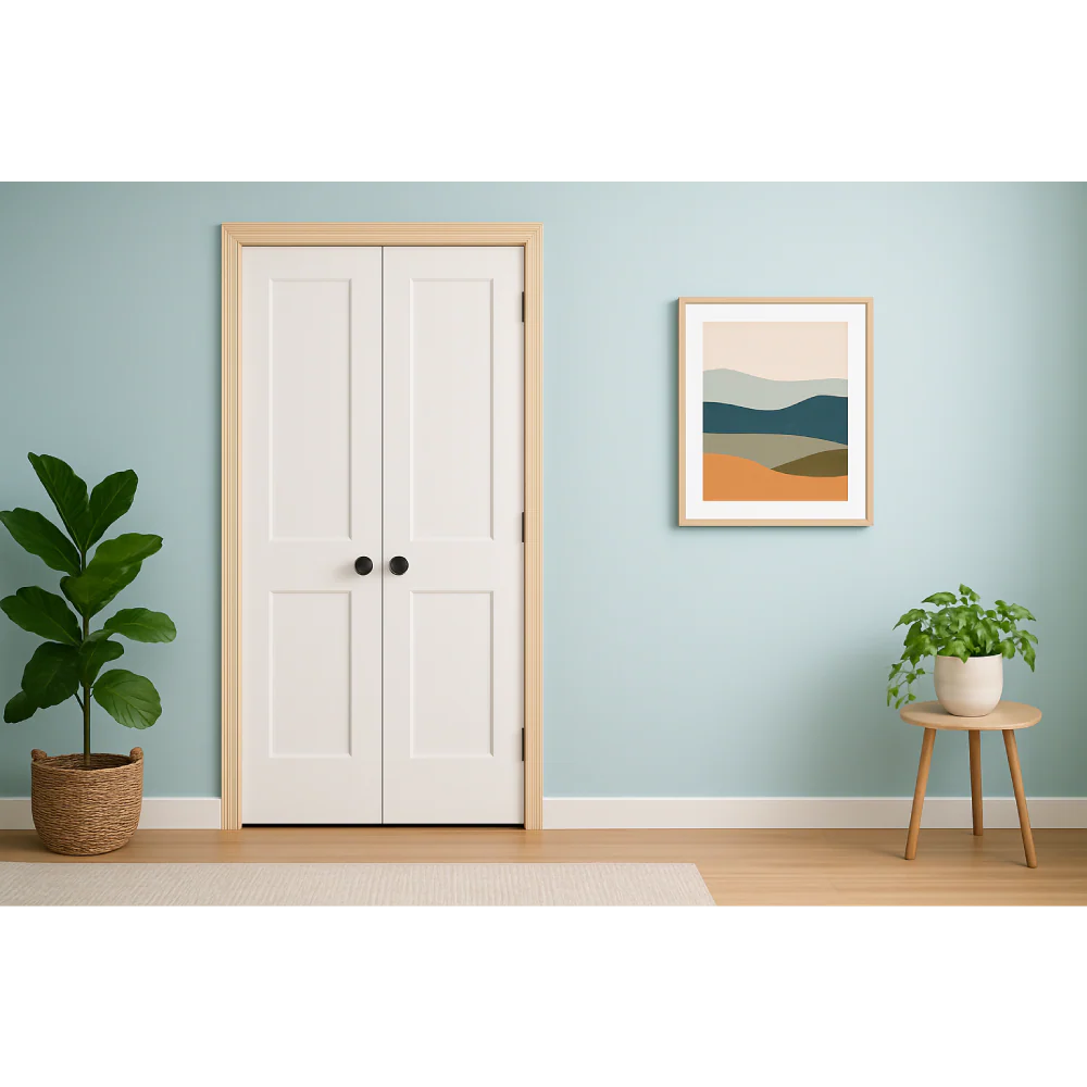 3/0x8/0 White Shaker 2-Panel Solid Core Primed MDF Prehung Interior French Door