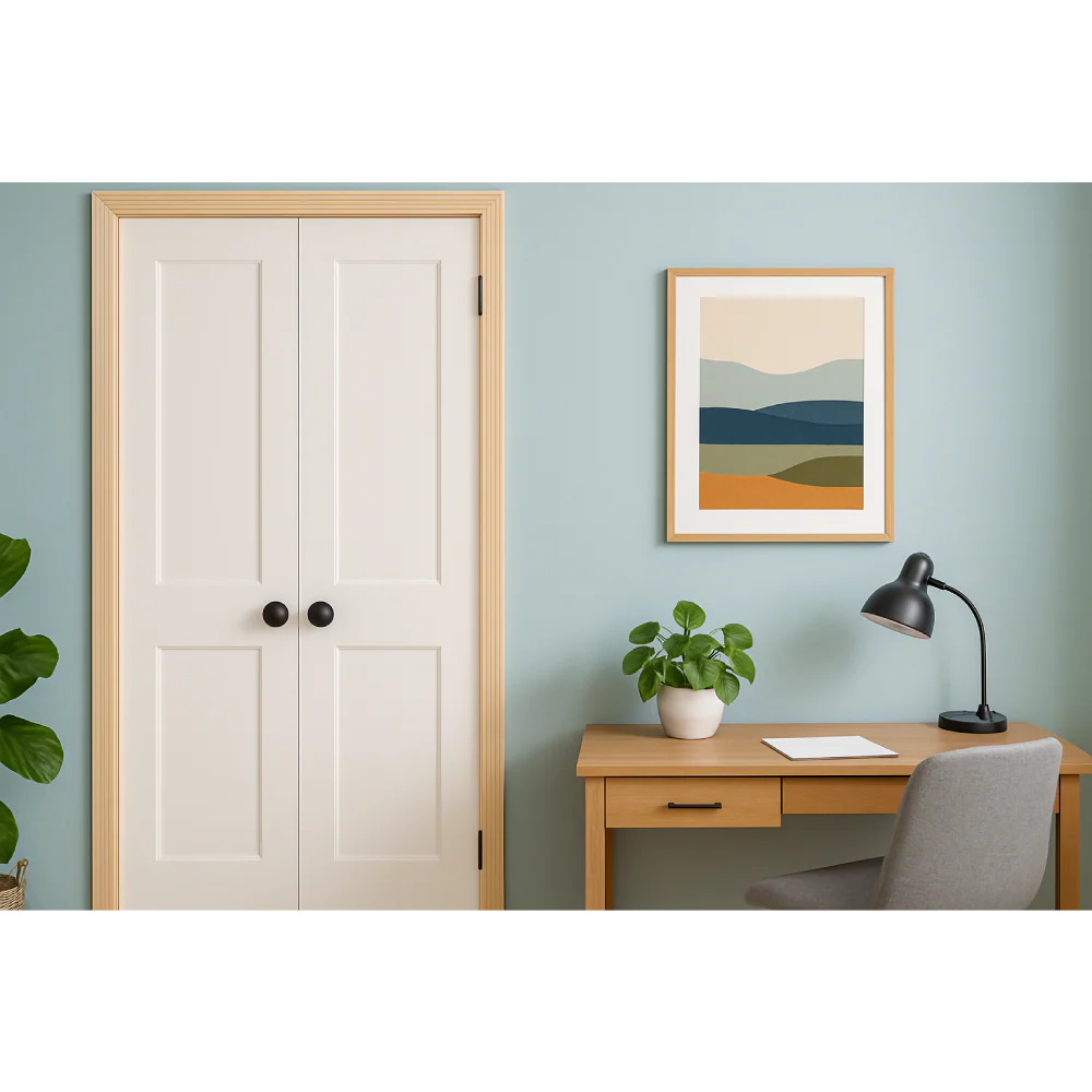 4/0x6/8 White Shaker 2-Panel Solid Core Primed MDF Prehung Interior French Door
