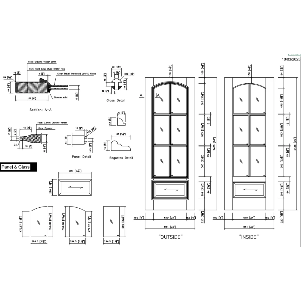36x96 in. Exterior Mahogany Door Slab | Arched 6 Lite