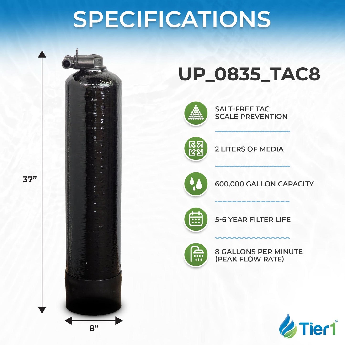 Salt-Free Whole House Water Conditioner - 8 GPM TAC Scale Prevention System for Clean, Healthy Water