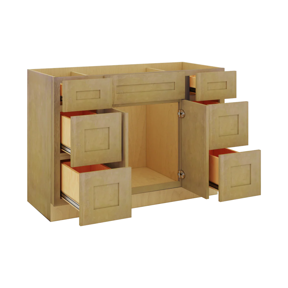 Modernform Cabinet Natural Shaker 48" W X 34 1/2" H X 21" D Combo Cabinet 2 Doors/6 Drawers/1 False Front