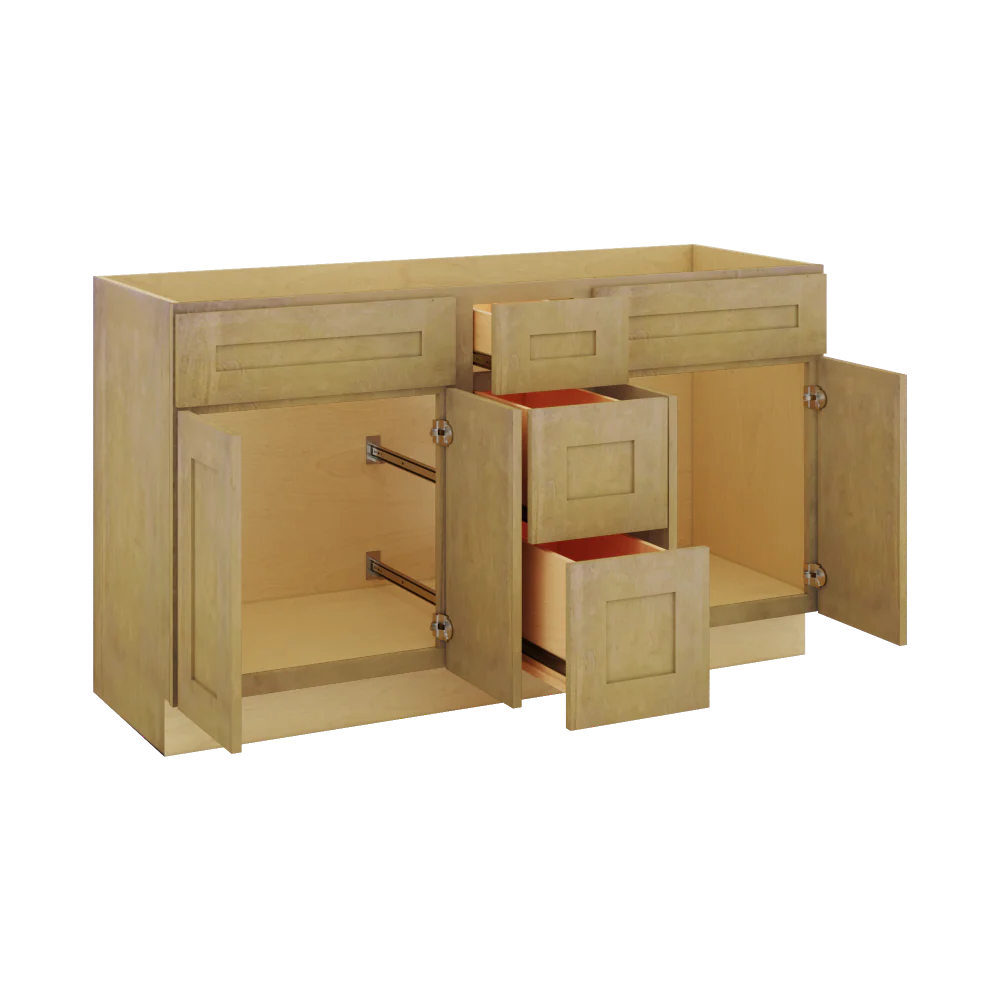 Modernform Cabinet Natural Shaker 60" W X 34 1/2" H X 21" D Combo Cabinet 4 Doors/3 Drawers/2 False Front